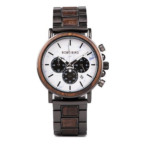 Montre chronographe pour homme en bois de marque de luxe avec bracelet en métal P09-5
