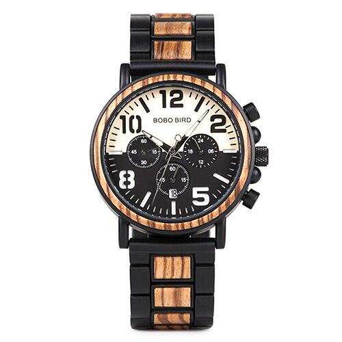 Montre chronographe pour homme en bois de marque de luxe avec bracelet en métal R25-1