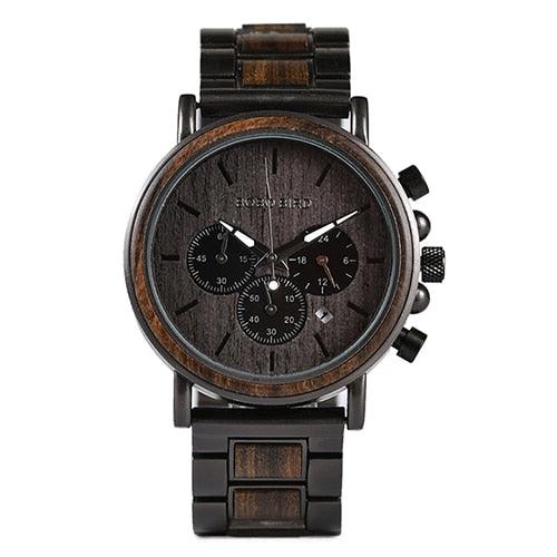 Montre chronographe pour homme en bois de marque de luxe avec bracelet en métal Q26-1