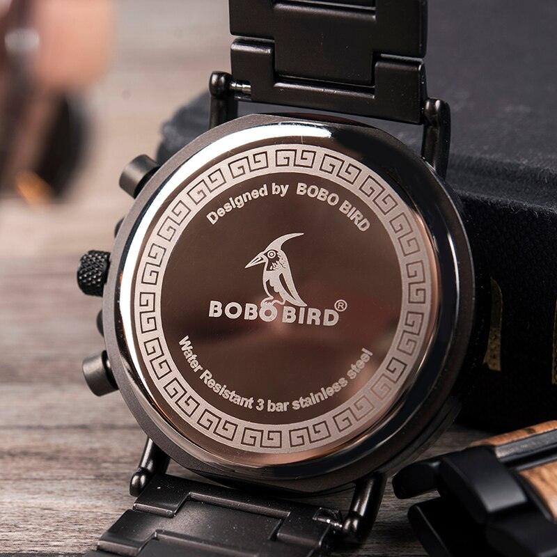 Montre chronographe pour homme en bois de marque de luxe avec bracelet en métal