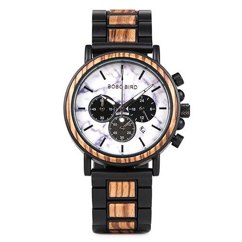 Montre chronographe pour homme en bois de marque de luxe avec bracelet en métal P09-4
