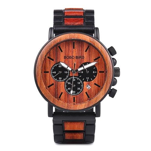 Montre chronographe pour homme en bois de marque de luxe avec bracelet en métal P09-3