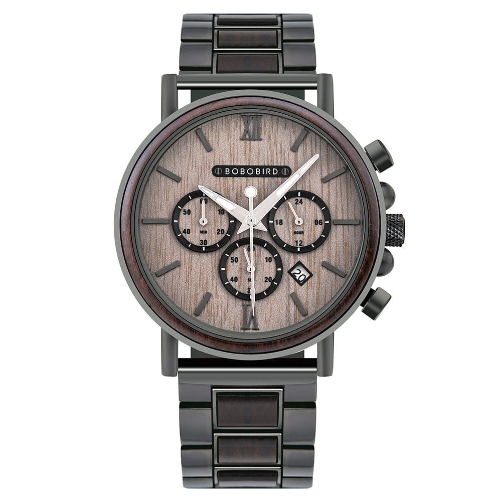 Montre chronographe pour homme en bois de marque de luxe avec bracelet en métal T50-2