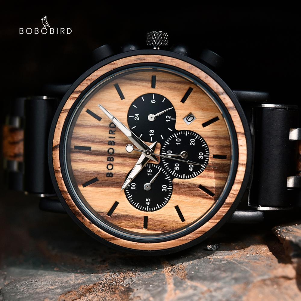 Montre en Bois pour Homme, Quartz Chronographe