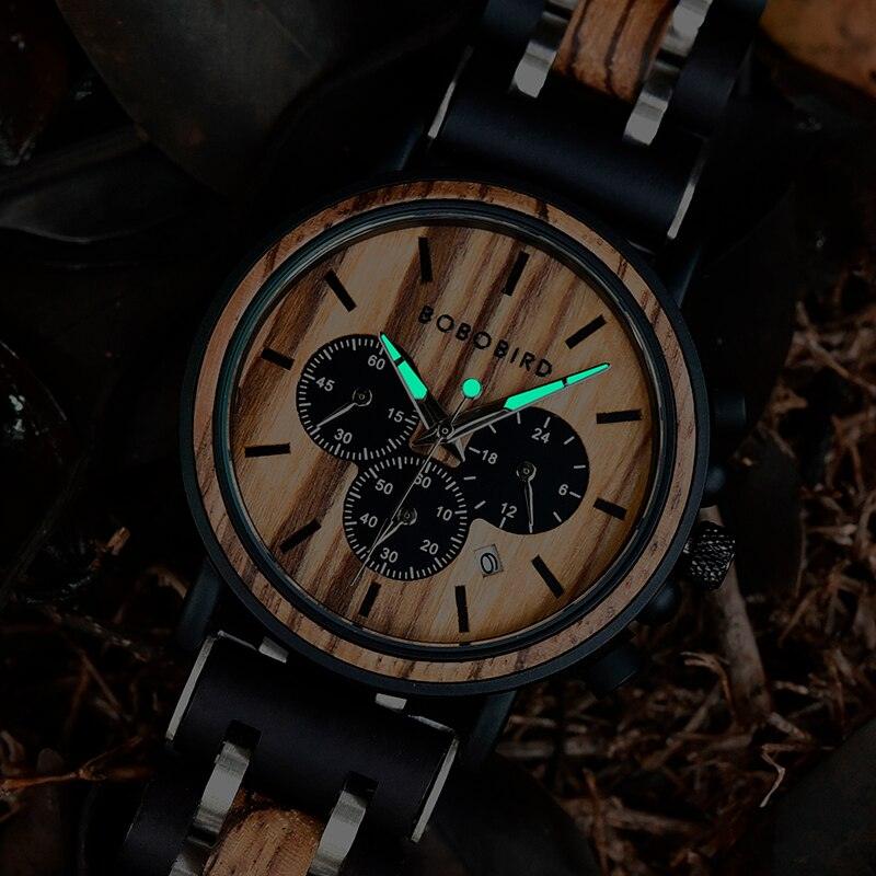 Montre en Bois pour Homme, Quartz Chronographe