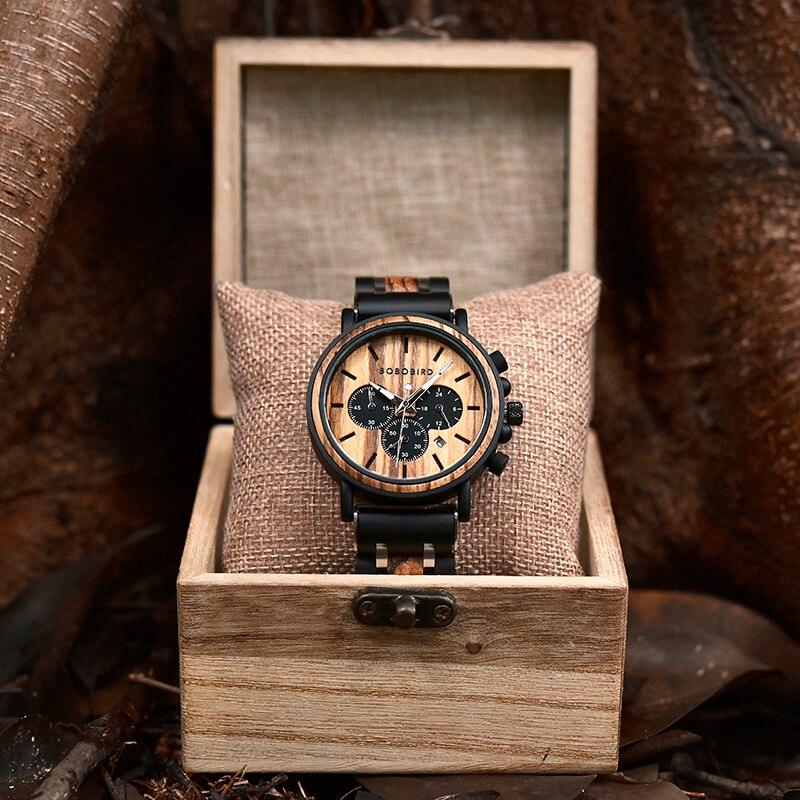 Montre en Bois pour Homme, Quartz Chronographe Square Box China