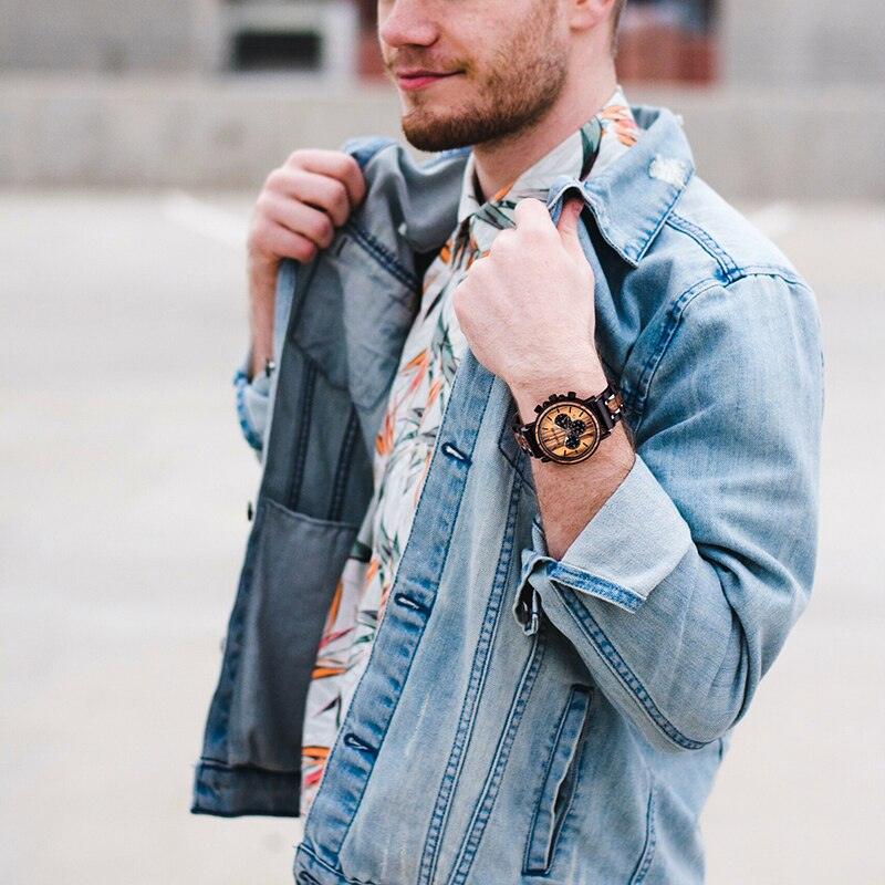 Montre en Bois pour Homme, Quartz Chronographe