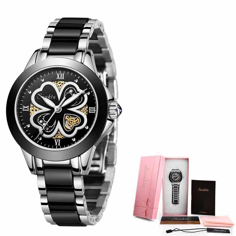 Montre femme étanche or et argent Black silver