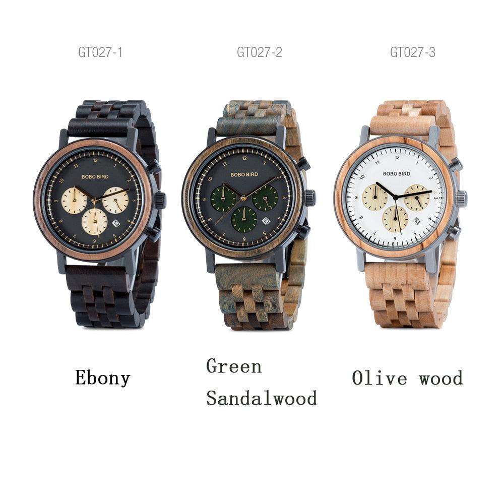 "Montre homme BOBO BIRD : montre en bois de luxe avec chronographe et mouvement japonais"