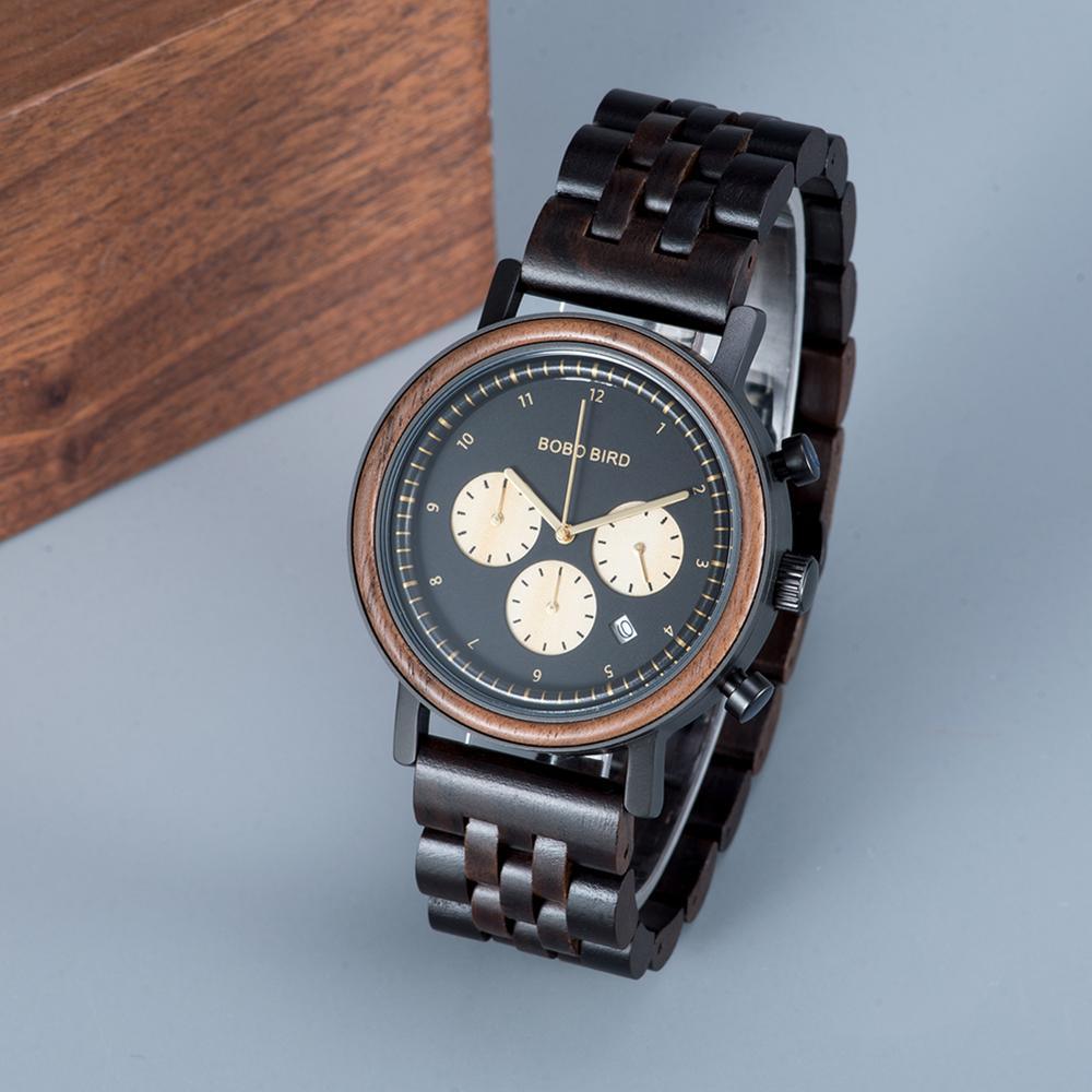 "Montre homme BOBO BIRD : montre en bois de luxe avec chronographe et mouvement japonais" GT027-1