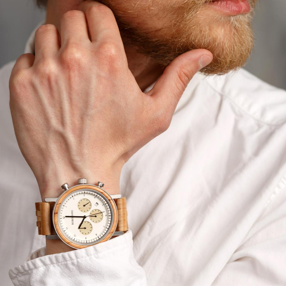 "Montre homme BOBO BIRD : montre en bois de luxe avec chronographe et mouvement japonais"