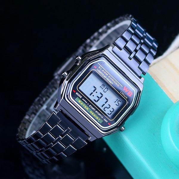 Montre numérique rétro homme/femme dorée affichage électronique Deep Gray(Black)