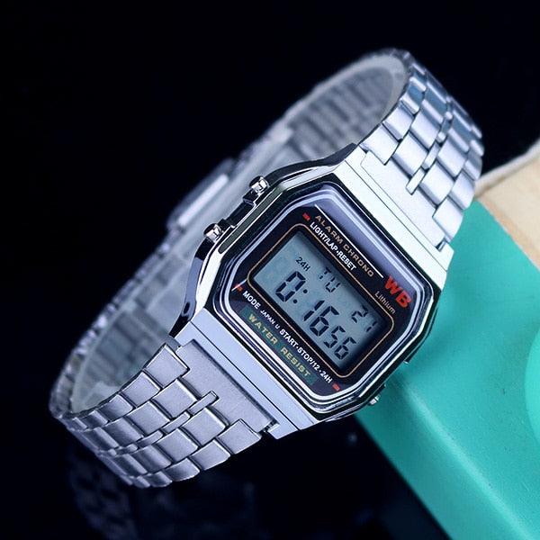 Montre numérique rétro homme/femme dorée affichage électronique Silver
