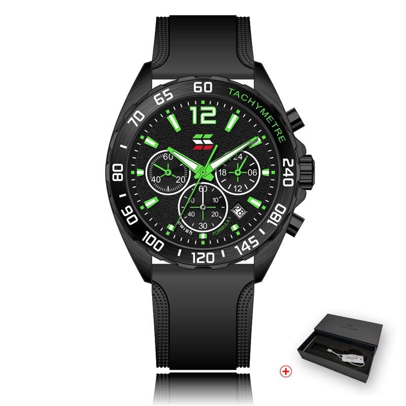 Montres pour Homme de Luxe avec Chronographe et Bracelet en Silicone Black with Box