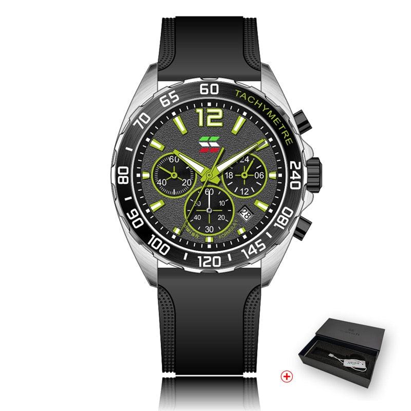 Montres pour Homme de Luxe avec Chronographe et Bracelet en Silicone Black Silver Box