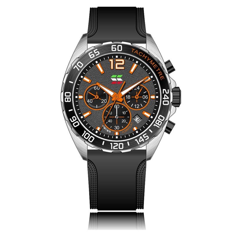 Montres pour Homme de Luxe avec Chronographe et Bracelet en Silicone Black-Orange