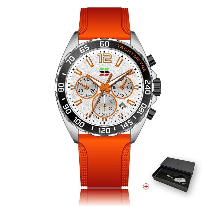 Montres pour Homme de Luxe avec Chronographe et Bracelet en Silicone Orange with Box
