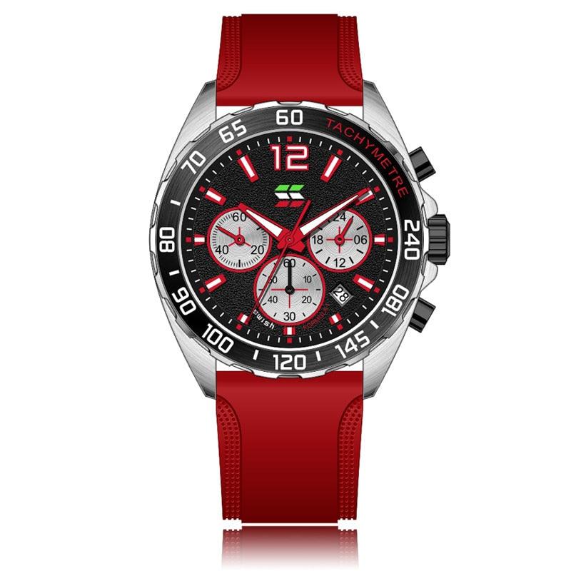 Montres pour Homme de Luxe avec Chronographe et Bracelet en Silicone Red