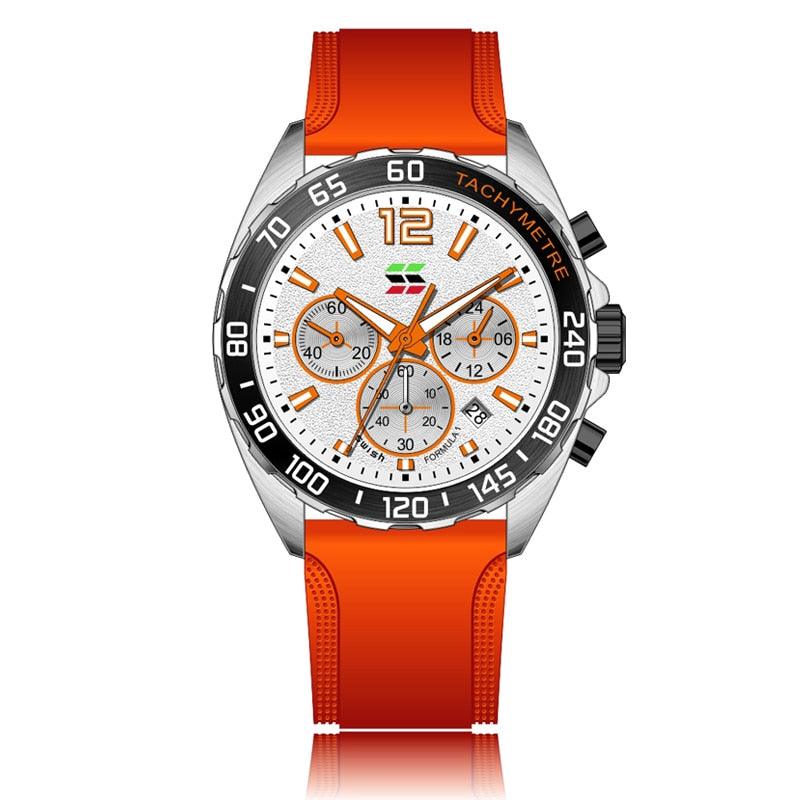 Montres pour Homme de Luxe avec Chronographe et Bracelet en Silicone Orange