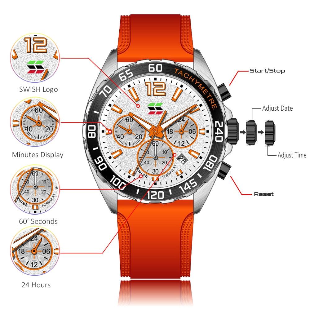 Montres pour Homme de Luxe avec Chronographe et Bracelet en Silicone