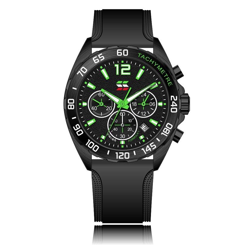 Montres pour Homme de Luxe avec Chronographe et Bracelet en Silicone Black