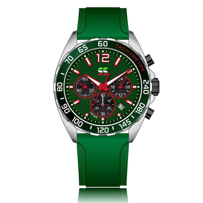 Montres pour Homme de Luxe avec Chronographe et Bracelet en Silicone Green
