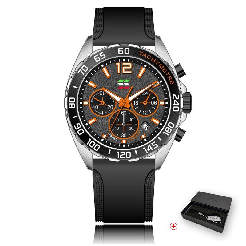 Montres pour Homme de Luxe avec Chronographe et Bracelet en Silicone Black Orange Box