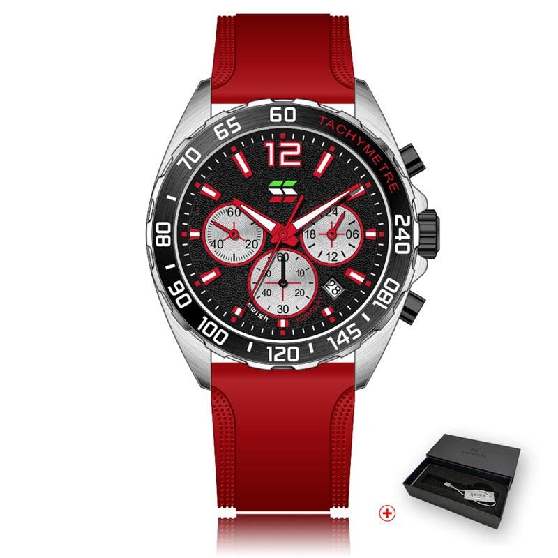 Montres pour Homme de Luxe avec Chronographe et Bracelet en Silicone Red with Box