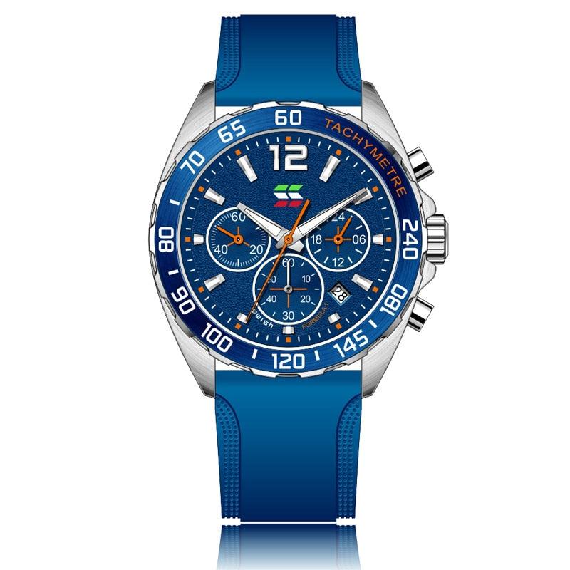 Montres pour Homme de Luxe avec Chronographe et Bracelet en Silicone Blue