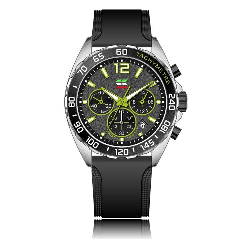 Montres pour Homme de Luxe avec Chronographe et Bracelet en Silicone Black-Silver