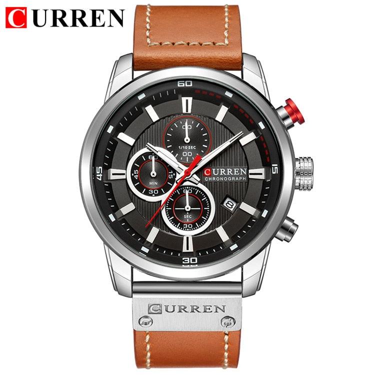 Montres pour Hommes CURREN en Cuir de Luxe avec Date et Mouvement à Quartz silver black