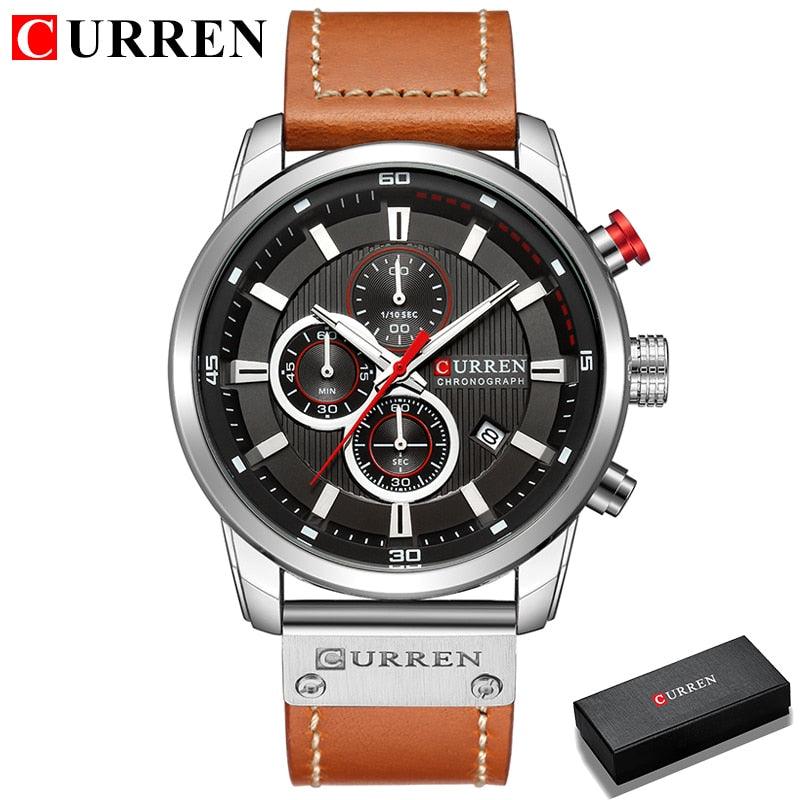 Montres pour Hommes CURREN en Cuir de Luxe avec Date et Mouvement à Quartz silver black box