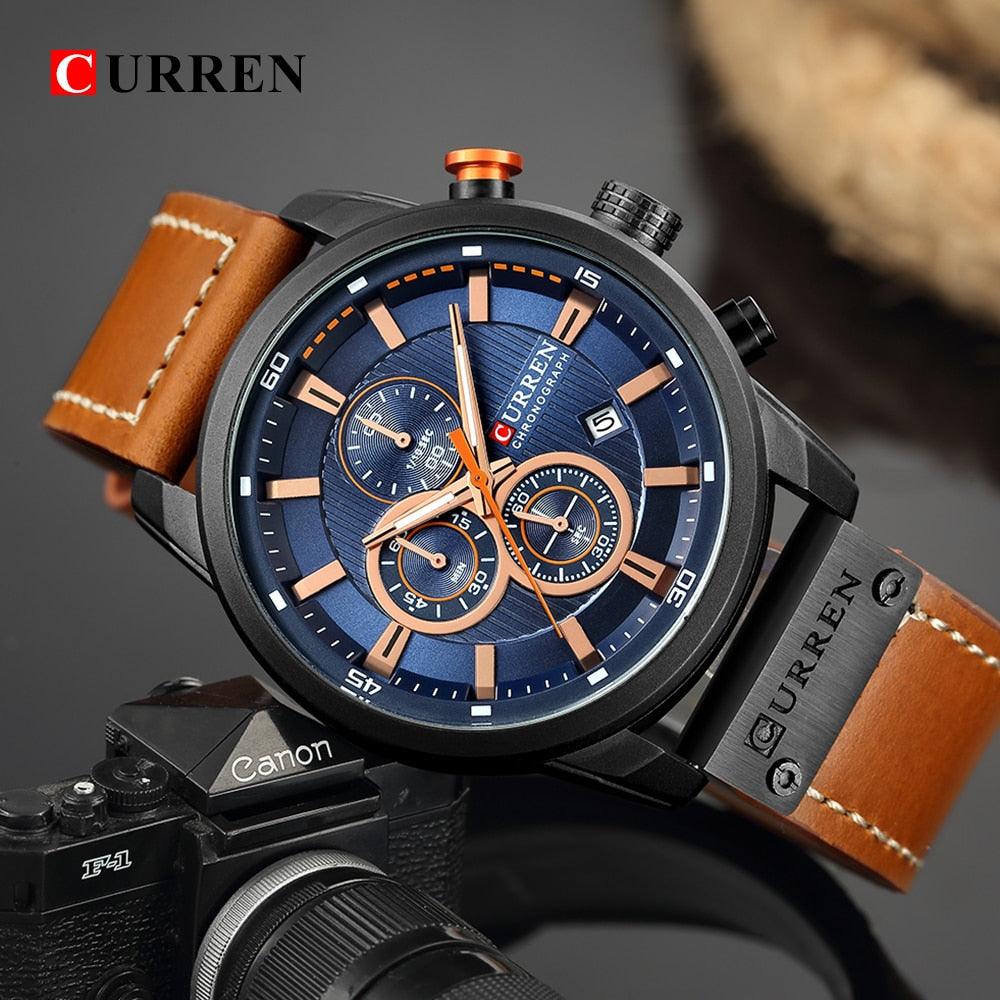 Montres pour Hommes CURREN en Cuir de Luxe avec Date et Mouvement à Quartz