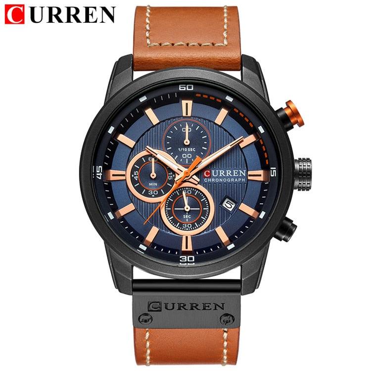 Montres pour Hommes CURREN en Cuir de Luxe avec Date et Mouvement à Quartz black blue