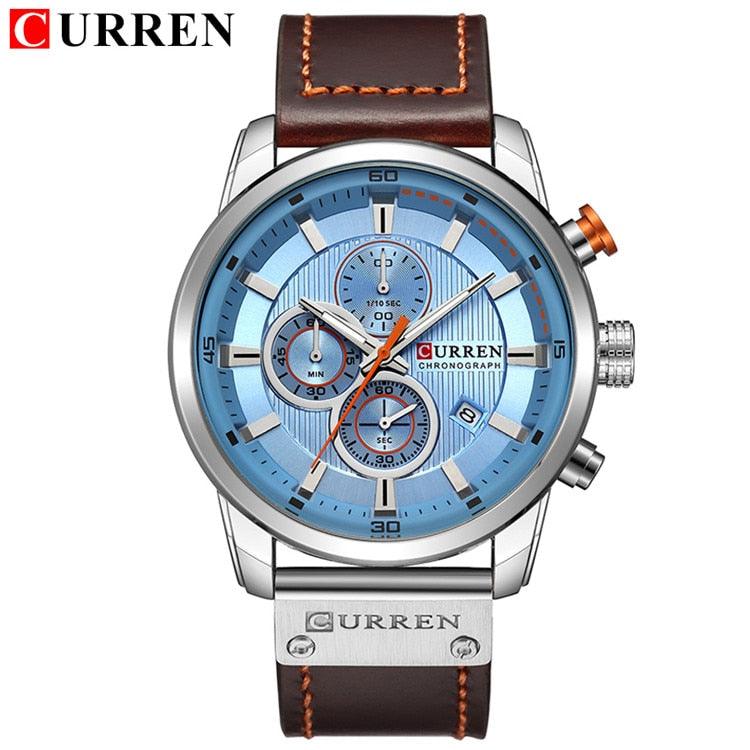 Montres pour Hommes CURREN en Cuir de Luxe avec Date et Mouvement à Quartz silver blue