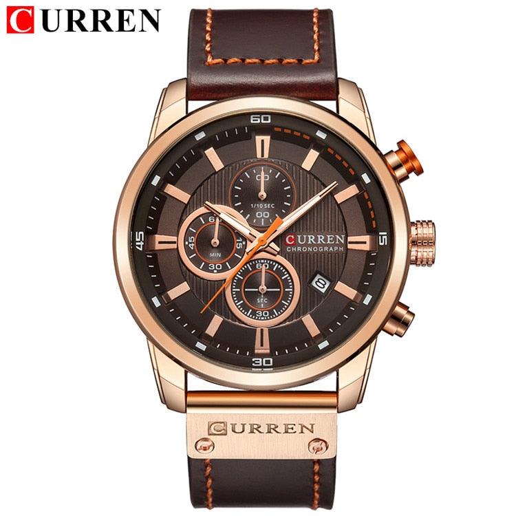 Montres pour Hommes CURREN en Cuir de Luxe avec Date et Mouvement à Quartz rose coffee