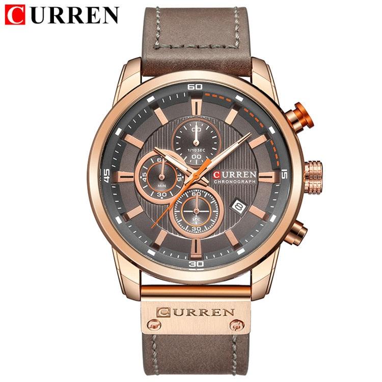 Montres pour Hommes CURREN en Cuir de Luxe avec Date et Mouvement à Quartz rose gray