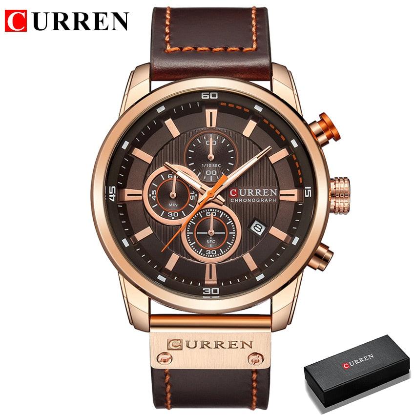 Montres pour Hommes CURREN en Cuir de Luxe avec Date et Mouvement à Quartz rose coffee box