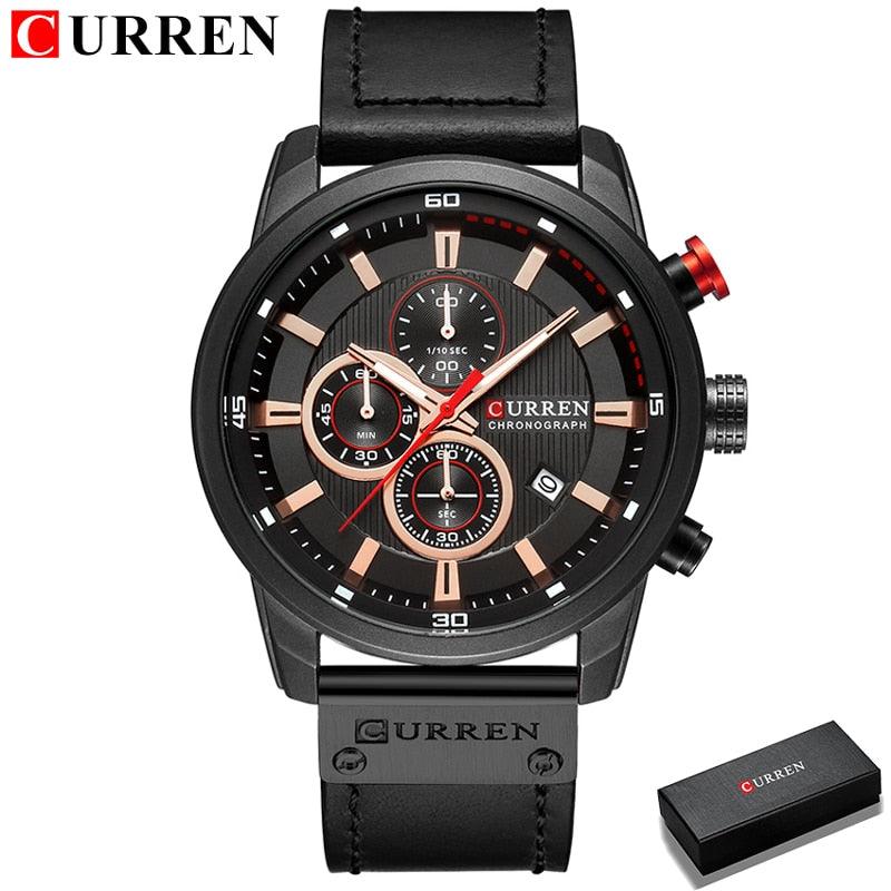 Montres pour Hommes CURREN en Cuir de Luxe avec Date et Mouvement à Quartz black box