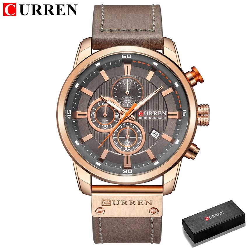 Montres pour Hommes CURREN en Cuir de Luxe avec Date et Mouvement à Quartz rose gray box