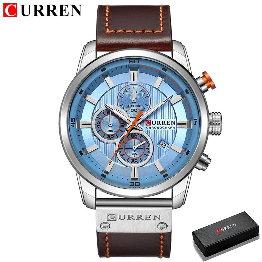Montres pour Hommes CURREN en Cuir de Luxe avec Date et Mouvement à Quartz silver blue box