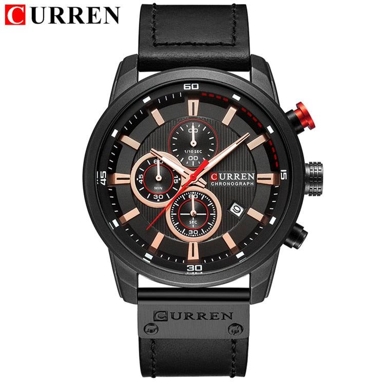 Montres pour Hommes CURREN en Cuir de Luxe avec Date et Mouvement à Quartz black