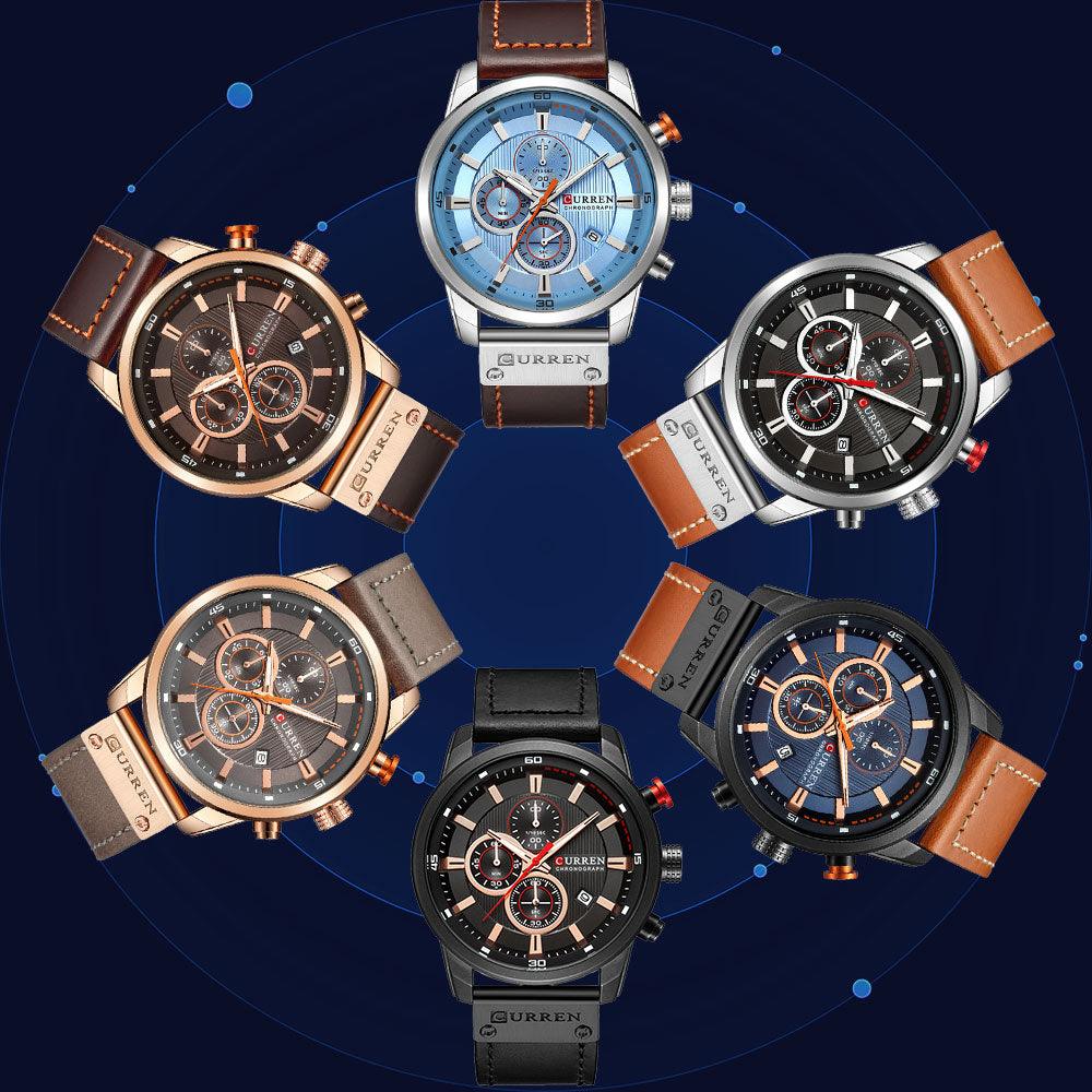 Montres pour Hommes CURREN en Cuir de Luxe avec Date et Mouvement à Quartz