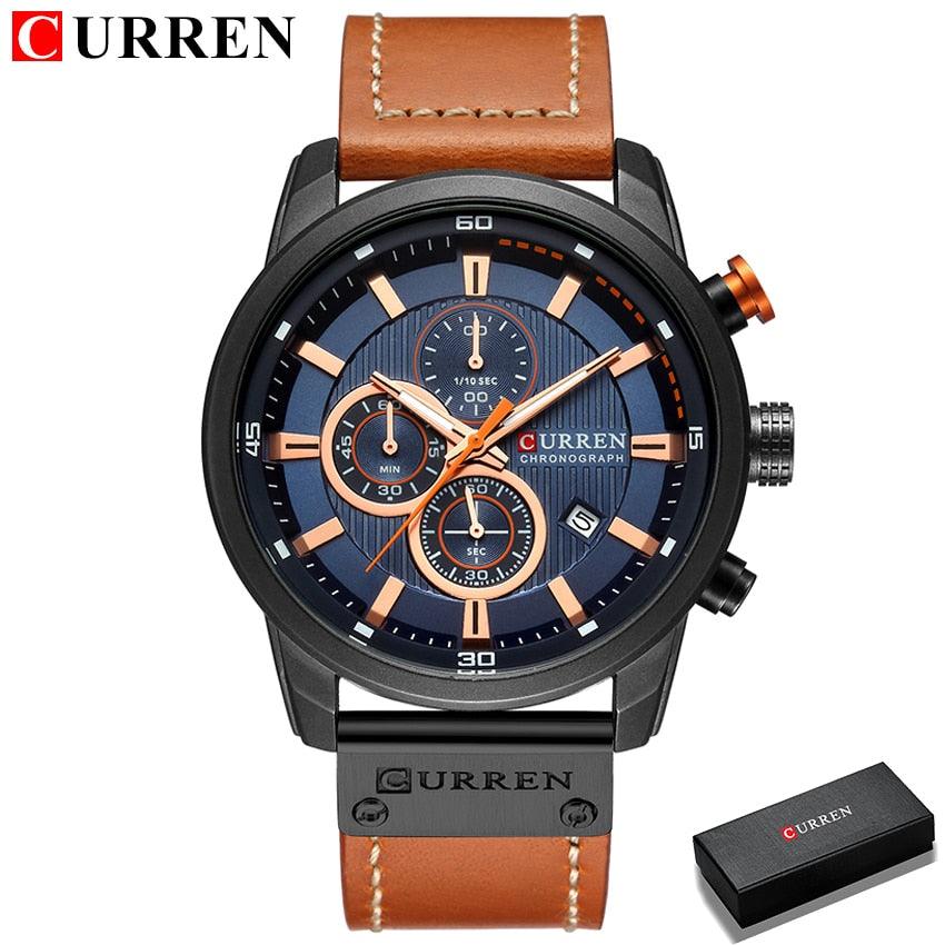 Montres pour Hommes CURREN en Cuir de Luxe avec Date et Mouvement à Quartz black blue box
