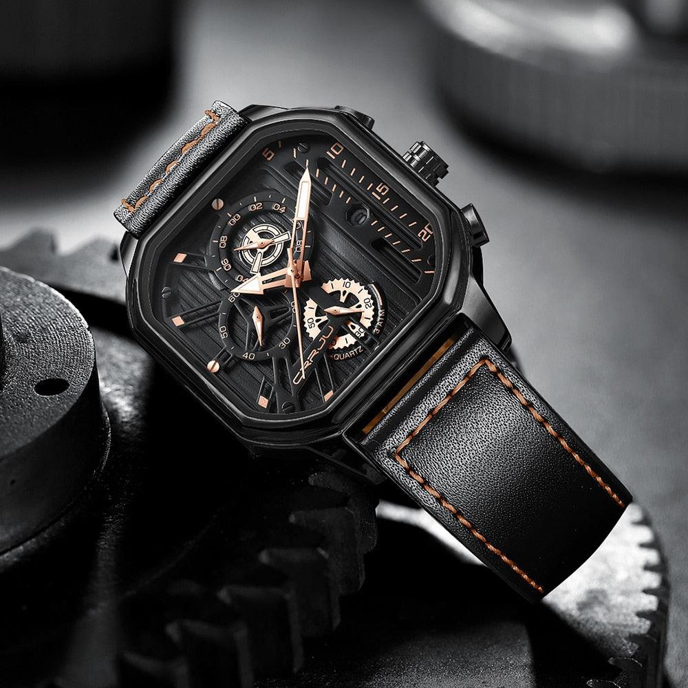 Montres pour hommes en cuir avec cadran carré