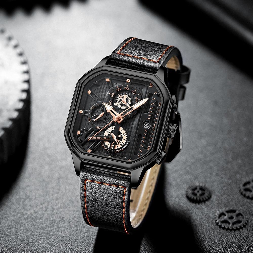 Montres pour hommes en cuir avec cadran carré
