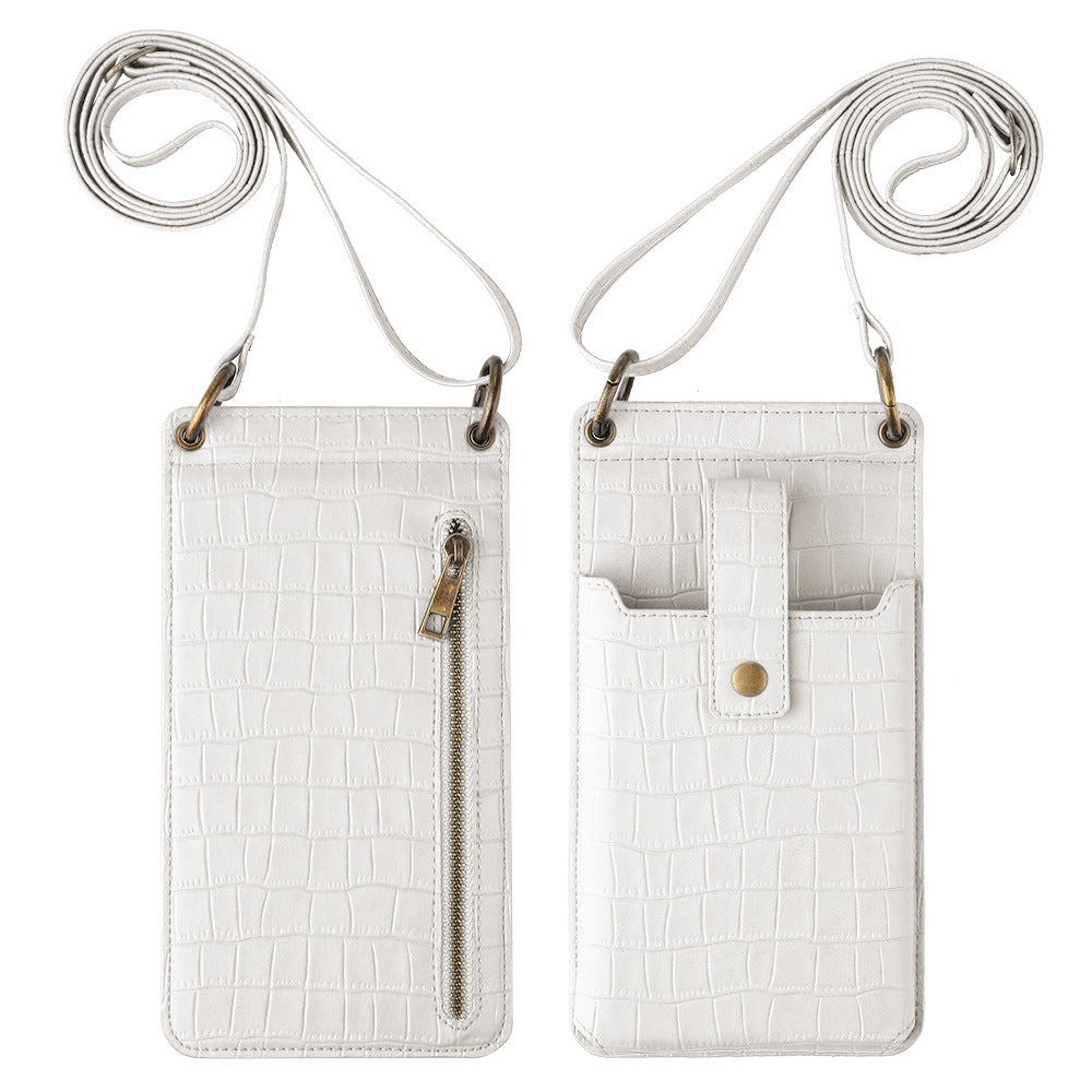 Multi-function Crossbody Bag Crocodile pour téléphone portable et porte-cartes White