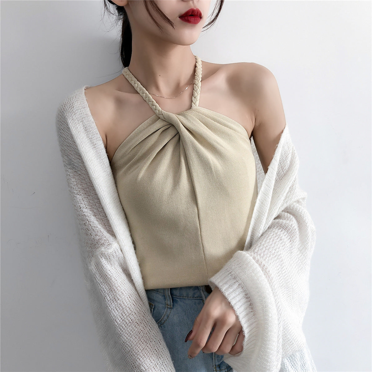 "Nouveau Sexy Outer Wear - Camisole Tricotée à Épaules Dénudées | AOMshop"