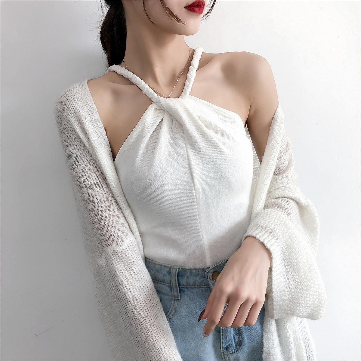 "Nouveau Sexy Outer Wear - Camisole Tricotée à Épaules Dénudées | AOMshop"