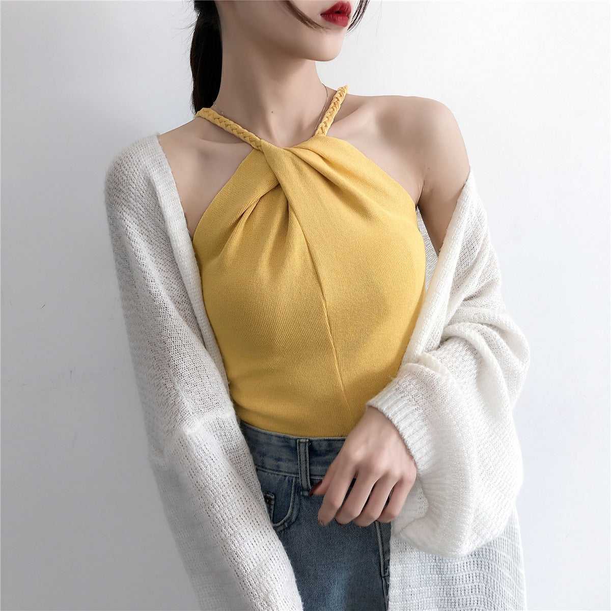"Nouveau Sexy Outer Wear - Camisole Tricotée à Épaules Dénudées | AOMshop"